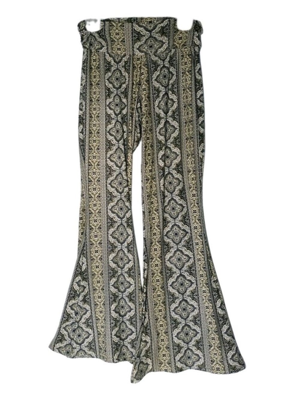 Earthbound Boho Flare Pants M Bell Bottom Tribal Design Stretch Hippie Festival